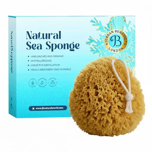 Jordan Benedict Natural Honeycomb Shower Sponge on a Rope - Exfoliating Organic Bath Sponges (S Pack of 1)