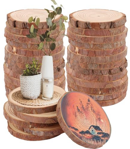 DAJAVE 20 Stück Holzscheiben 9-10cm Baumscheiben zum Basteln, Rund Holzscheibe Untersetzer Holz Log, Baumscheibe Deko Holzplättchen, Baumscheiben für DIY Basteln Hochzeit Holzuntersetzer Wooden