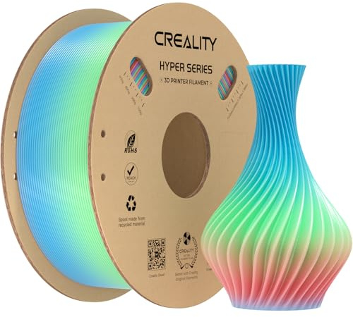 Creality Hyper Rainbow PLA Filamento per Stampante 3D Progettato per Alta Velocità 600 mm/s, 1 kg (2,2 lb)/bobina, Arcobaleno con Gradiente, ± 0,03 mm, Rainbow Lungo