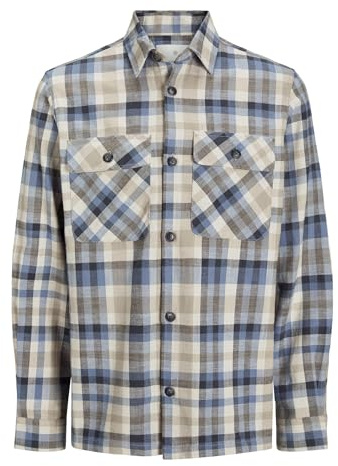 Jack & Jones Jprccraymond Spring Check Overshirt Sn, Chambray Blue, M