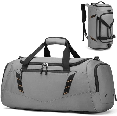 TONRUYN Reisetasche Herren Sporttasche Mittelgroß 40L Weekender Reise Tasche Rucksack mit Schuhfach Nassfach Trainingstasche Damen Saunatasche für Wochenend Reisen, Gym, Grau