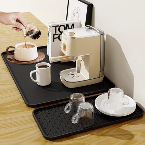 Silicone Coffee Maker Mat for Coffee Bar (19 x 12), Non-Slip Espresso Machine Mat with 0.44 Raised Edges, Waterproof Coffee Bar Accessories & Countertop Protector, Heat Resistant & Dishwasher Safe