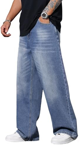 Zewool Pantalones vaqueros holgados para hombre, pantalones vaqueros anchos para patinar, hip hop, estilo casual y holgado, estilo callejero Y2K, XXL
