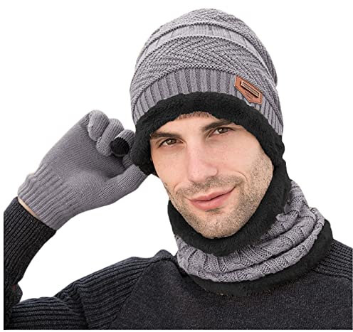 QWAXTRIW Bufanda y Gorro Hombre Algodón Transpirable Elegante Reloj Gorro Cálido Técnico Gorro de Calavera Gorro de Invierno Lana de Punto Gorros Holgados Esquí Ligero (Azul Marino Talla