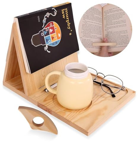 GHWMYD Support de livre avec marque-page, support de page, support de lecture, support d'angle de lecture unique avec tasse, verres et porte-stylo, cadeaux pour les amoureux des livres et les lecteurs