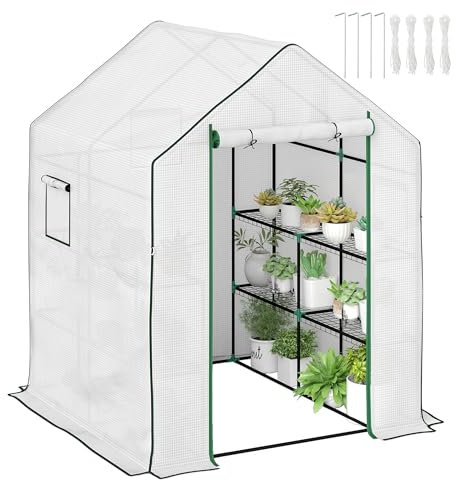 Outsunny Walk-in Greenhouse with 3 Tier 8 Shelves 140 x 143 x 190 cm White