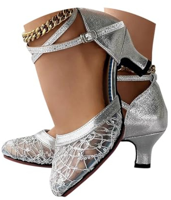 Minetom Chaussures Danse Latine Femme Paillettes Talon Haut Chaussures De Tango Les Soirées Salon Tango Salsa Sandale A Argent 36 EU