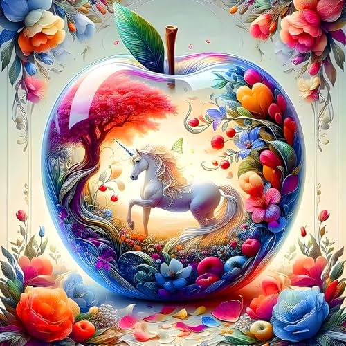 QQYRHN 5D Apfel Blumen Diamond Painting Kit für Erwachsene Anfänger Einhorn Diamant Kunst Kits Vollständiges DIY Fantasie Diamantstickerei-Set Perfekt zur Entspannung und Dekoration 30x30 cm
