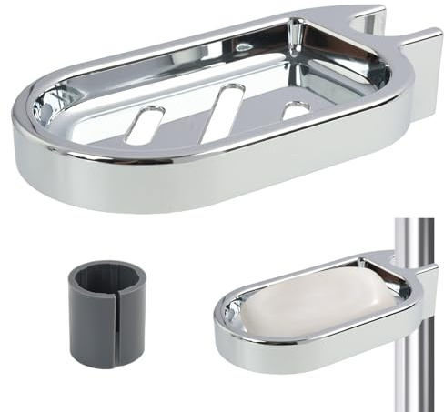 Soporte de Jabón para Barra de Ducha, Jabonera para Jabón de Riel de Ducha Extraíble, Estante de Jabón para Baño en ABS Cromado, Organizador de Jabón para Duch, Apto para Tubo de 23 mm