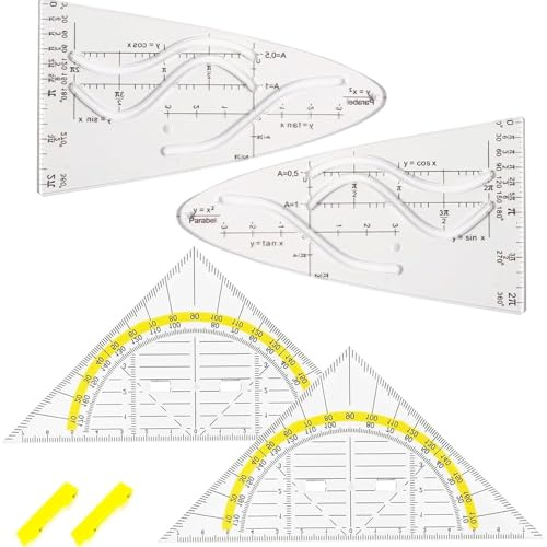 4 Stück Parabelschablone Mathe, Geodreieck Grundschule, Kurvenschablone, Glasklar Parabel Lineal, Normalparabel Schablone, Kunststoff Geodreieck, Geodreieck Flexibel, für Studenten, Büros und Designer