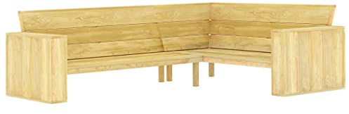 Zeehear trädgårdshörnbänk 239 cm furu impregnerad, L-formad utomhus sittbänk, terrassbänk, väderbeständig, robust parkeringsbänk för utomhusbruk, träbänk