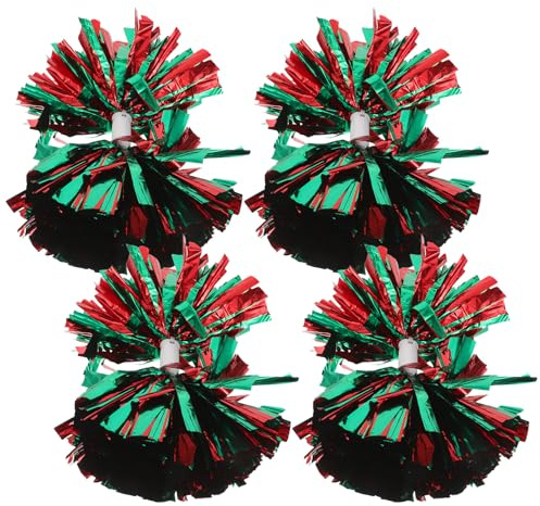 BESPORTBLE Lot de 4 Pompons de Cheerleading avec Poignée Bâton Taille Moyenne Couleurs Rouge et Vert Accessoires Portables pour Danse Sportive Fête et Entraînement D’Équipe de Danse