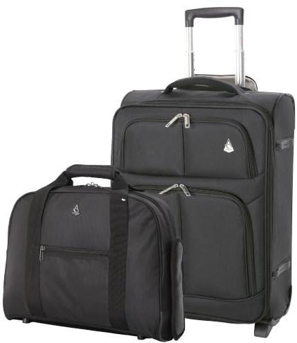 Aerolite Ryanair & Wizz Air Priority Maximum Size Bundle - 55x40x20cm Suitcase + 40x30x20cm Under Seat Holdall - 2 Piece Carry On Hand Cabin Luggage Set (Black)