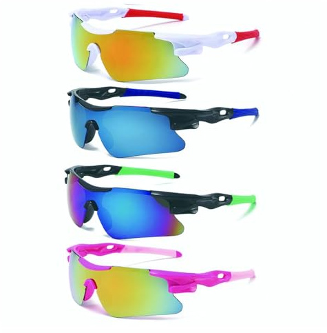 4 Pack Kids Sunglasses, Multipack Childrens Sunglasses for Boys and Girls, UV Protection Safety Goggles for Outdoor Sports and Activities, Lightweight Durable Design with Protective Eyewear Features