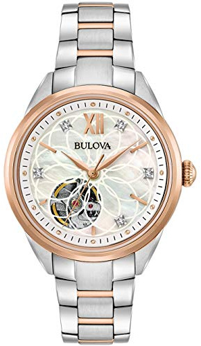 Bulova Damen Analog Automatisch Uhr mit Edelstahl Armband 98P170, Mehrfarbig