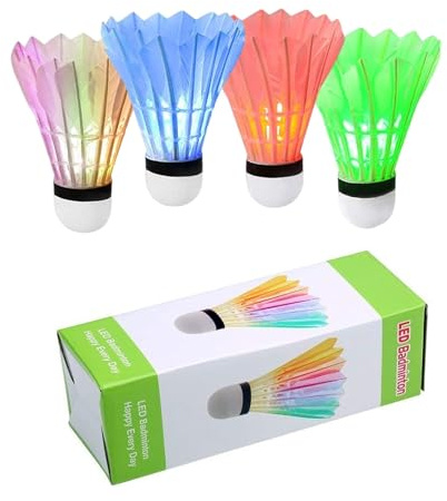 ZHENAN LED Badminton Shuttlecocks,Colourful Lighting Badminton Birdies,Goose Feather Shuttlecock,Glow in The Dark Birdie Balls for Outdoor Indoor Sport Activities (Feather_4pcs)