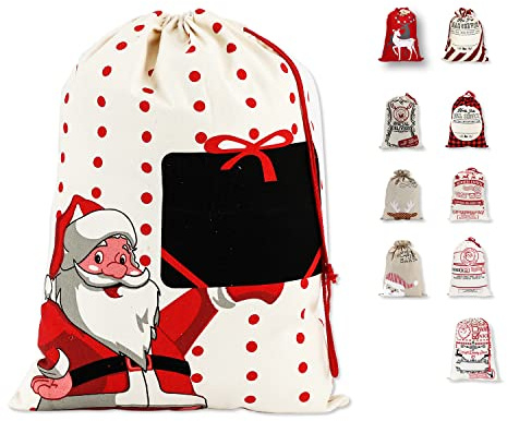 LessMo Bolsa de Lona de Santa Saco de Navidad, Bolsa Grande de Lona con cordón, Bolsa de Algodón Favores de Fiesta para Almacenamiento de Paquetes de Navidad Grandes