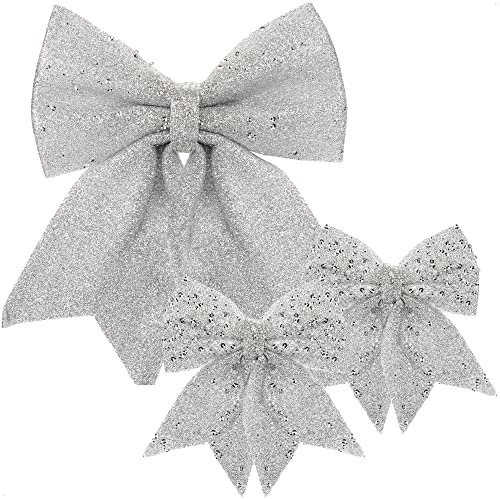com-four® 3-teiliges Schleifen Set für Weihnachten - Weihnachtsschleifen zum Dekorieren - Weihnachtsbaum-Schleifen mit Pailletten in 2 Größen