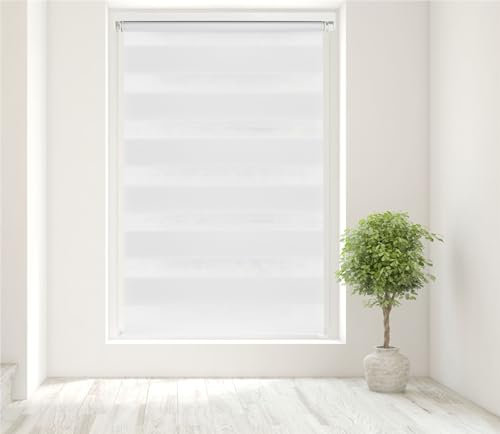 Caecus White Day and Night Zebra Roller Blind Dual Layer Fabric Aluminium Rail Easy Fit Home Office Bedroom Kids Room Easy Fit 150cm Width x 160cm Drop