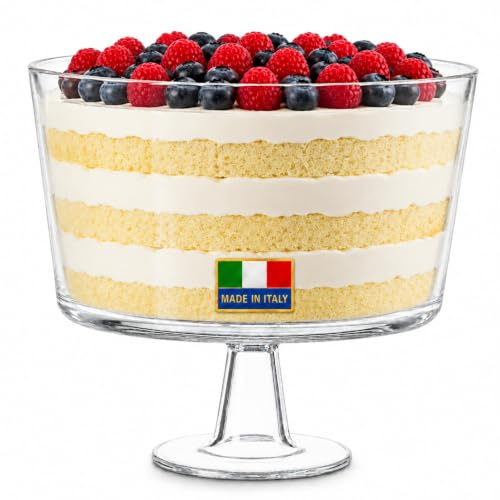 Godinger Trifle Bowl, Fruit Bowl, Italian Made Crystal Glass Footed Trifle Bowls, Dessert Display Cake Stand - Made in Italy