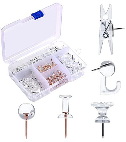 Cheeroyal 125-teiliges Pinnnadel-Set, Schwarze/durchsichtige Kunststoff-Reißnägel, dekorative Reißnägel mit Edelstahl-Pinnnadeln für Tafel, Büro, Wandkarten, Fotos, Poster (Weiß)