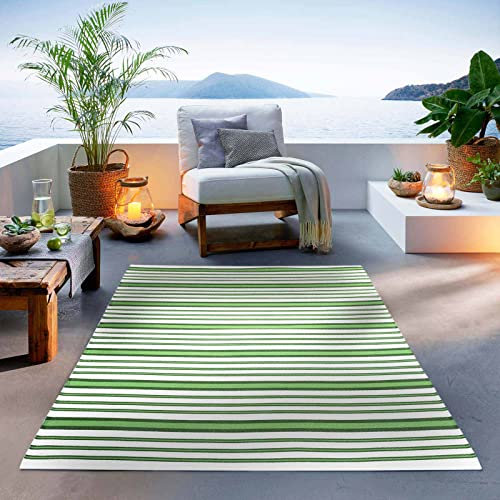 TacaHome Outdoor Teppich I Wetterfest Für Drinnen und Draußen I Terrasse Balkon Garten Wohnzimmer Badezimmer Küche Flur Läufer | 140 x 200 cm Grün