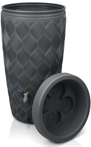 YourCasa Regentonne 240 Liter [Seabreeze] Regenfass Frostsicher aus Kunststoff - Regenwassertonne - Wasserfass Regenwassertank Wassertonne für Garten - Regentonne schmal (Anthrazit Ohne Wasserhahn)