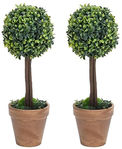 Homgoday Piante di Bosso Artificiale 2 pz a Sfera con Vaso Verde 41 cm, Mobili per Casa Interno Esterno Soggiorno Camera da Letto