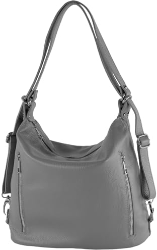 modamoda de T249 Damen Rucksack Schultertasche 2 in 1 aus Leder handmade in Italy, Farbe:Graphitgrau