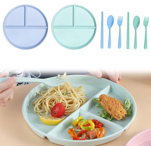 Assiettes Divisées - 2pcs Compartiments pour Perte de Poids, Plate avec Compartiments, Réutilisables à Dessert, Incassable pour Adultes et Enfants