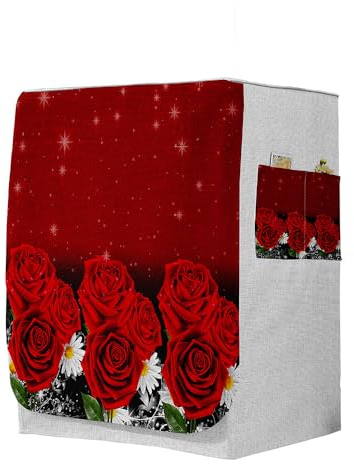 Odot Copri Lavatrice Esterni, Coprilavatrice da Esterno Antipolvere Anti Sunlight, Copertura per Lavatrice e Asciugatrice con Aperture Frontali (M-capacità 8~10 kg,Rosa Rossa)