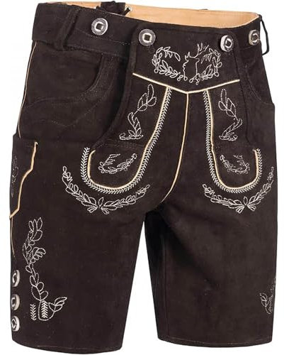 JiJiRuDU Trachten Lederhose Herren Kurz mit Trachtengürtel Bayerische Traditionelle Kurze Lederhosen Trachtenhose braun Trachtenlederhosen für Oktoberfest