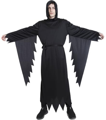 Carnavalife Disfraz Muerte para Hombre y Mujer - Traje de Halloween con Túnica, Capucha Cinturón y Mangas Amplias - Ideal para Fiestas y Eventos Temáticos (L, MUERTE)