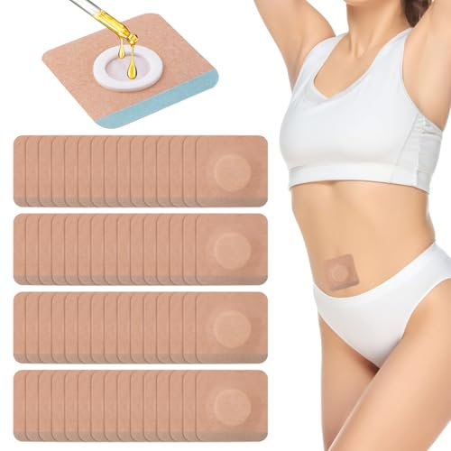 60pcs Castor Oil Pack Wrap Kit, Self-Adhesive Belly Button Wrap Pads Belly Button Patches, Spunlace Cloth Highly Absorbent Organic Castor Oil Compress Patches No Wash