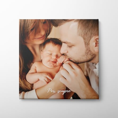 Stampa su Tela Personalizzata con Foto e Testo – Quadro con Cornice in Legno – Tela in Cotone – regalo san valentino – Idea Regalo Natale – Decorazione per Casa – Made in Italy – (30x30)