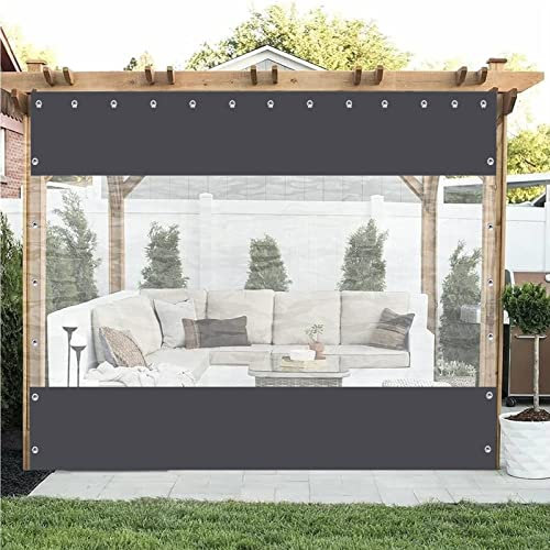Pannelli laterali per pergola impermeabili grigio trasparente tende da esterno in plastica personalizzabile con occhielli per terrazze Dimensioni: 2 x 2,2 m