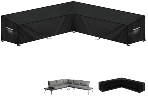 LAMUNI Copridivani da Esterno Copertura Impermeabile per Divano Angolare 420D Oxford Telo Copri Divano da Giardino a L Forma Coperture per Mobili da Giardino Copertura Esterno a L, 295x295x100x90/65cm