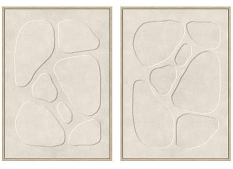 CASASELECCION Set de 2 Cuadros Decorativos de Lienzo con Marco. con Dibujo Abstracto en Color Beige. Medidas: 50x70 cm. (Relieve)