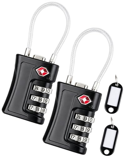 Acual 2 Pack Suitcase Locks, Luggage Locks,TSA Approved Luggage Locks | 3-Digit Security Suitcase Locks, Combination Padlock for Suitcases Flexible Cable Travel Loc, Ease of Use & Durable