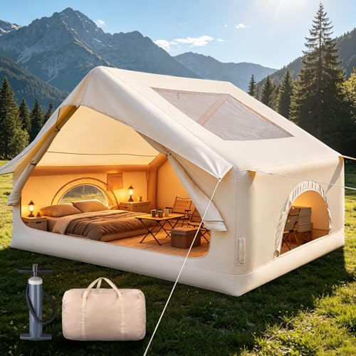 Tienda de campaña Hinchable con Lona y Bolsa de Transporte Impermeable, Grande, fácil Instalación, 4 Personas, Tela Oxford 210D, Protección UV, Glamping Tienda, Viajes, Exteriores