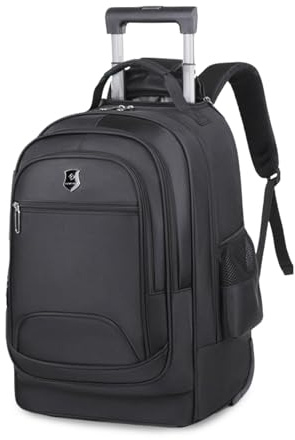 FANDARE Rullande resväska 34L datorryggsäck med hjul Konvertibelt bagage med hjul Dagsryggsäckar Handbagage för affärskvinnor män Utomhus Urban Vattentät PU-film Dold dragstångsryggsäckar Svart