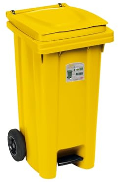 Stefanplast 6433 Bidone Immondizia con Ruote con Pedale, Plastica, Giallo, 48 x 55 x 94 cm