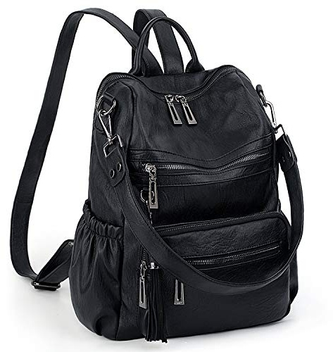 UTO Zaino Donna Zainetto Robusta Borsa a tracolla 3 tipi di manici Zaino Mano tracolla Multi compartimento in Pelle sintetica con tasca Antifurto e Portachiave nappe Nero