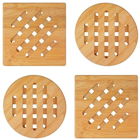 yue Sottopentola, 4 Pezzi Sottopentole in Bambù, Sottopentola Antiscivolo Resistenti Al Calore Sottopentola in Legno Di Bambu Per Pentole Da Cucina