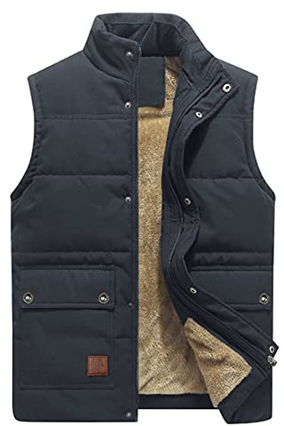 KEFITEVD Men's Outerwear Gilets Winter Thermal Body Warmers Fleece Lined Sleeveless Jacket Work Waistcoat Dark Grey, L