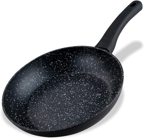 Fackelmann Bratpfanne Marble 24 cm, Antihaft-Pfanne aus 90% recyceltem Aluminium mit ergonomischem Kunststoff-Griff, kleine Induktionspfanne zum Kochen & Anbraten, Anthrazit/Weiß