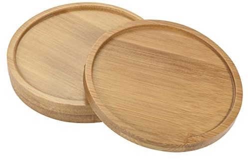 PATIKIL Plant Pot Saucer, 3 Pack 4.3 Inch OD Bamboo Round Flower Drip Tray for Indoors