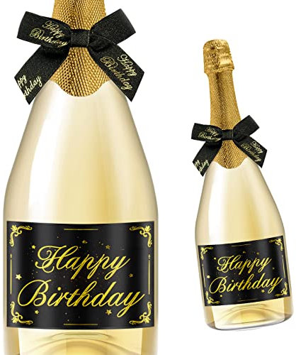 Giftota 2 Stück Geburtstags-Flaschenetikett & Geschenkschleifen - Weinetiketten Personalisiert Selbstklebend für Sekt und Schaumwein - Geburtstag Deko - Geburtstags-Geschenk für Männer & Frauen