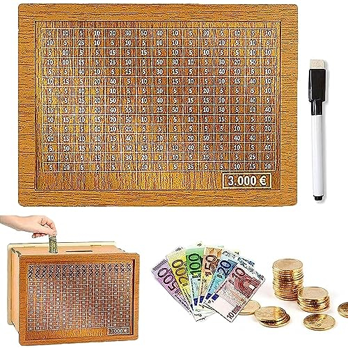 Spardose, Neue Spardose mit Zähler, 3000 Euro Sparziel, mit Acrylplatte, abwischbar, wiederverwendbar nach Erreichen des Ziels, Spargewohnheiten entwickeln, Holzspardose, Geschenk für Sich selbst!