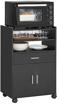 SoBuy Carrito de Cocina con Ruedas y Encimera Extensible Mueble Auxiliar para Microondas, Organizador de Cocina, Negra 92x59x40cm para Comedor u Oficina FSB09-SCH